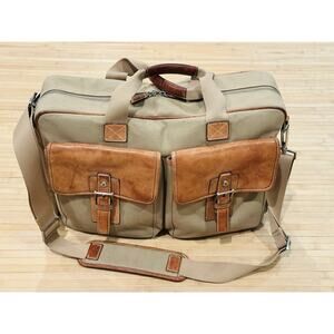 Hartmann Ziptop Canvas and Leather Briefcase Hudson Collection Tan and Brown